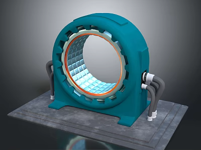 Industrial Blue Circular Mechanical Structure With Grid Inner Ring And Pipes On Base 3d model