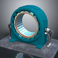 Industrial Blue Circular Mechanical Structure With Grid Inner Ring And Pipes On Base 3d model