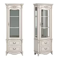 Pair of White Sideboard Cabinets With Glass Doors Drawers And Classic Carved Details