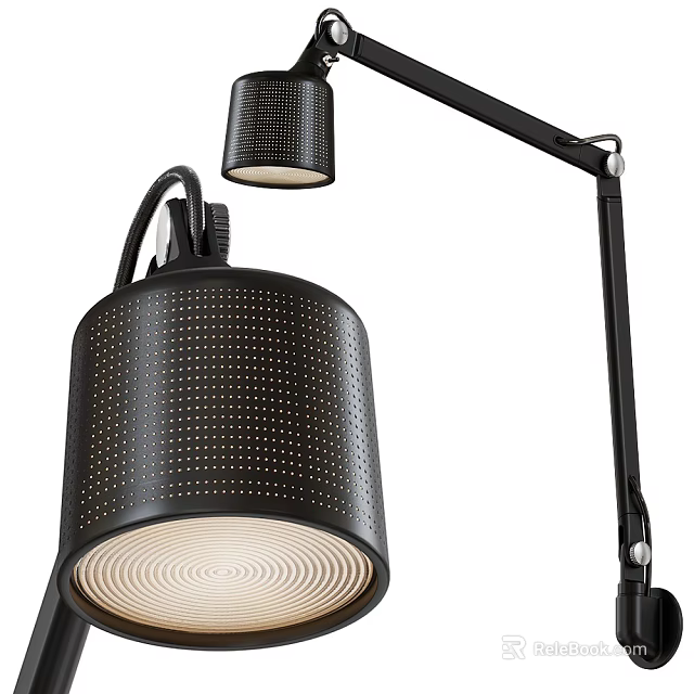Modern Black Metal Wall Lamp With Perforated Shade And Adjustable Arm Design 3d model 