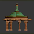 Traditional Octagonal Pavilion Architecture With Green Tiered Roof Orange Pillars And Decorative Top Sphere