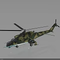 Military Camouflage Helicopter with Large Rotors Green Yellow Camouflage Pattern Weaponry Equipment Dark Background Reflection