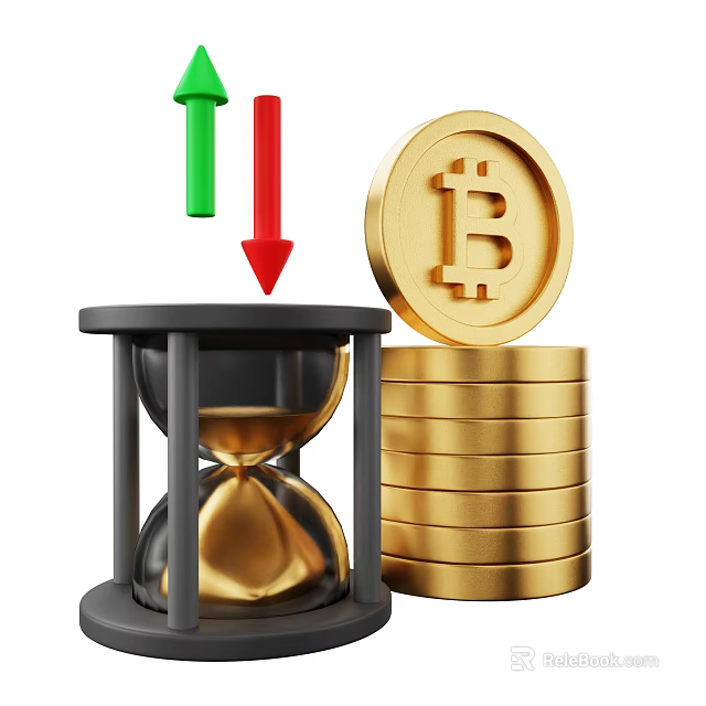 Decorative Ornament Set With Hourglass Gold Coin Stack Bitcoin Green Red Arrows 3d model 