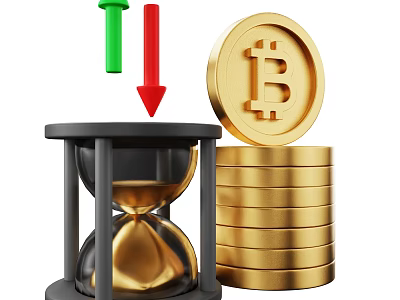 Decorative Ornament Set With Hourglass Gold Coin Stack Bitcoin Green Red Arrows 3d model