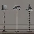Vintage Floor Lamps Featuring Decorative Fabric Shades And Wooden Beaded Bases For Interior Decor
