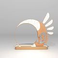 3D Model of Circular Ring Structure With Feather Decorations And Number 10 On Copper Base 3d model