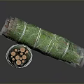 Wood And Stone Bundled In Green Net Rolls As Natural Construction Materials