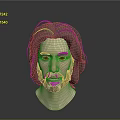 Man with Long Hair and Beard 3D Head Model on Gray Background