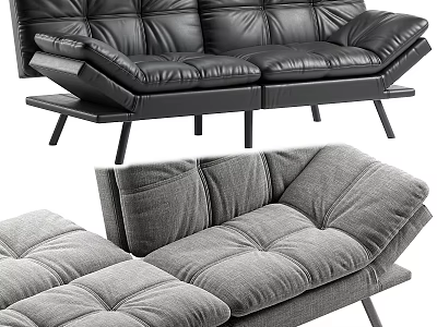 Modern Black And Gray Leather Sectional Sofa With Tufted Design And Slim Wooden Legs 3d model