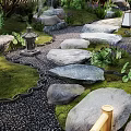 Serene Garden Path With Stepping Stones Stone Lantern Gravel Moss And Lush Foliage