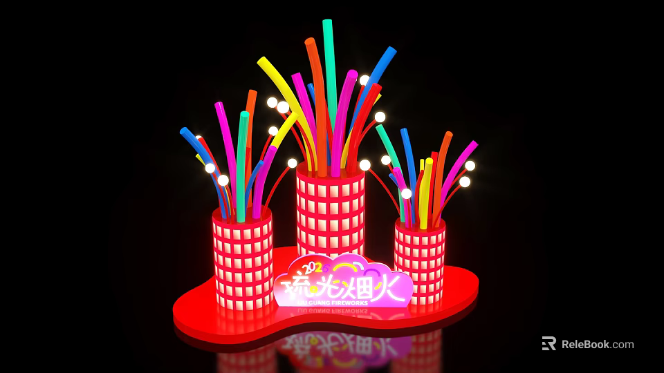 Colorful Illuminated Photo Check-in Spot With Glowing Tubes Red Base And Decorations 3d model 