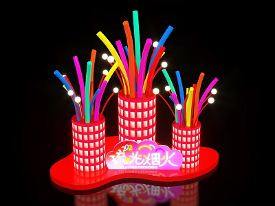 Colorful Illuminated Photo Check-in Spot With Glowing Tubes Red Base And Decorations 3d model