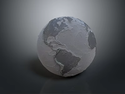 Gray Textured World Globe With Detailed Continents On Dark Background 3d model