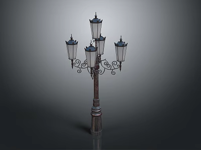 Vintage Street Lamp With Multiple Glass Lanterns And Ornate Metal Brackets 3d model
