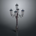 Vintage Street Lamp With Multiple Glass Lanterns And Ornate Metal Brackets