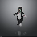 3D Panda Costume Character With Green Black Hair Pink Face And White Outfit
