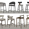 Various Modern Style Bar Stools with Metal and Wooden Frames in Different Colors