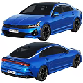 Stylish Blue Sedan With Sleek Body Black Wheels And Front Rear Views