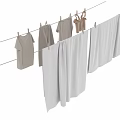 Light Colored Clothes Hanging On Rope With Clothespins For Drying 3d model