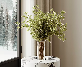 Glass Vase Green Plant 3d model