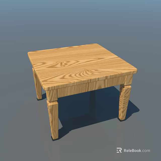 Wooden Square Table With Natural Wood Grain Surface And Sturdy Legs 3d model 
