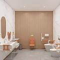 Other Restroom Interior Design with Marble Walls Wooden Panels Sink Counter Toilets and Grab Bars