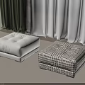 White Padded And Woven Pattern Stools On Beige Carpet With Green White Curtains