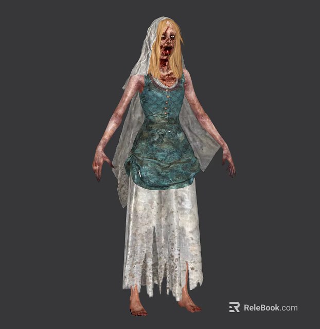 Game Movie Character Bloody Blonde White Veil Tattered Wedding Dress Outstretched Hands Horror Zombie Appearance 3d model 