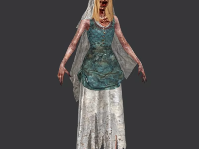 Game Movie Character Bloody Blonde White Veil Tattered Wedding Dress Outstretched Hands Horror Zombie Appearance 3d model