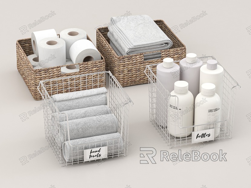 Bath products bathroom small towel mirror rattan basket iron basket ornaments model