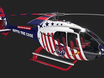 Patriotic Themed Helicopter With Red White Blue Stripes Stars And Outta The Cage Graphic 3d model