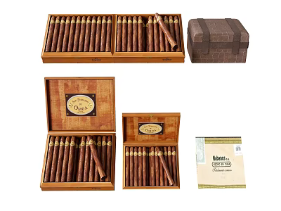 Delicious Chocolate Cigars Packed in Wooden Boxes with Various Packaging Styles 3d model