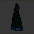 Elegant Black Dress With Gold Accents On Back And Blue Hem Trim