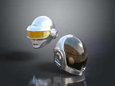 Modern Military Weapon Helmets With Silver Body Yellow And Black Tinted Visors 3d model