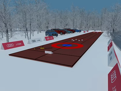 Snowy Winter Track With Audi Branded Signage Parked Cars And Bare Trees Surrounding 3d model