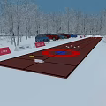 Snowy Winter Track With Audi Branded Signage Parked Cars And Bare Trees Surrounding