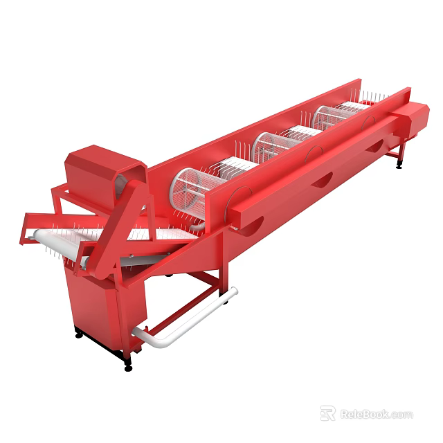 Red Industrial Processing Machine With Conveyor And Fans 3d model