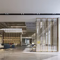 Modern Sales Office Lobby Interior With Metal Frame Partition Bookshelf And Large Windows
