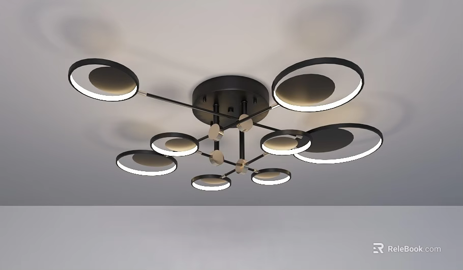 Modern Stylish Ceiling Light With Multiple Circular Rings Black And White Design 3d model 