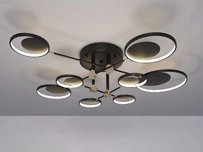 Modern Stylish Ceiling Light With Multiple Circular Rings Black And White Design 3d model