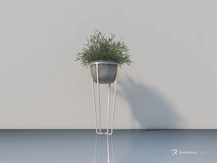 Stylish Bonsai Potted Plant on Metal Stand with Slim Legs Against Light Wall 3d model 