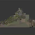Mountain Model Scene with Rocky Peaks Green Grass Winding Path and Trees
