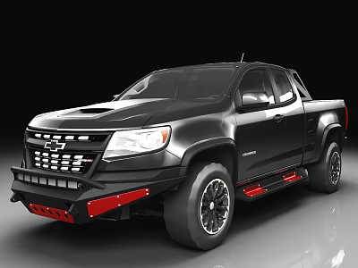 Black Pickup Truck With Red Accents Sporty Grille And Off Road Wheels 3d model