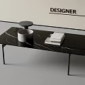 Black Marble Coffee Table With White Container Notebook Small Tray And Designer Style 3d model