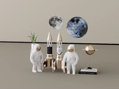 Space Themed Decorative Ornament Set With Astronaut Figures Rocket Models Moon Prints And Planet Ornament 3d model