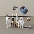 Space Themed Decorative Ornament Set With Astronaut Figures Rocket Models Moon Prints And Planet Ornament