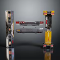 Industrial Mechanical Lifting Structure With Yellow Red Components Metal Frame And Warning Stripes