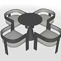 Modern Round Black Dining Table Set with Four Gray Cushioned Chairs and Black Frame 3d model