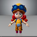 Cartoon Creature Girl With Yellow Hat Blue Goggles Red Pigtails And Gear Decorated Overalls