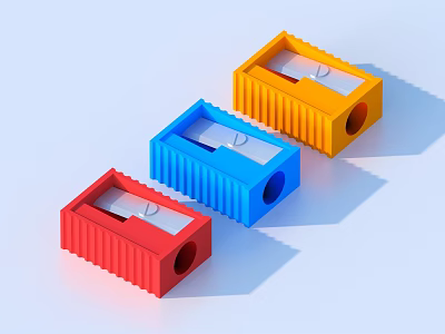 Red Blue Yellow Pencil Sharpeners With Durable Blades For Home And Office 3d model
